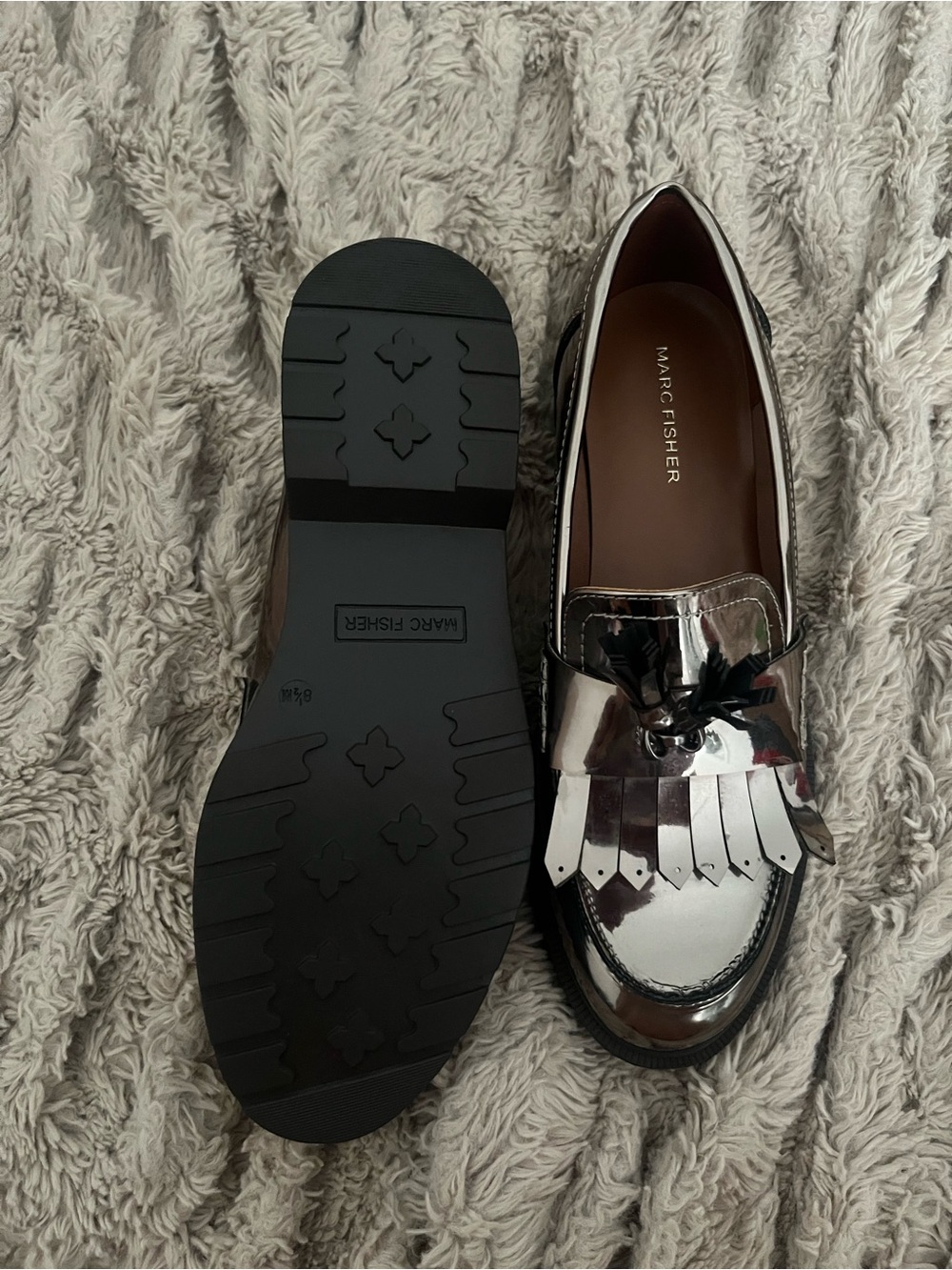 Marc Fisher Silver Metallic Kiltie Tassel Loafers